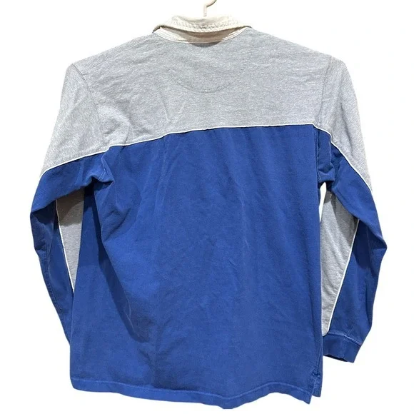 Vintage Eddie Bauer Polo Shirt Men XLT Blue Gray Long Sleeve Rugby Retro FLAW - Picture 2 of 10